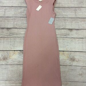 MELLODAY Sleeveless Ribbed Midi Dress in Blush rose pencil style